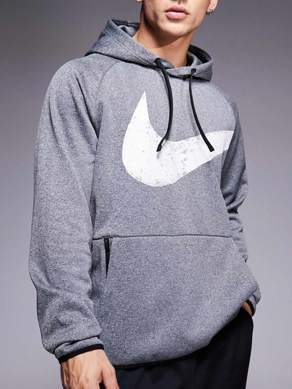 Nike Gray Pullover Hoodie Thermafit with White Swoosh